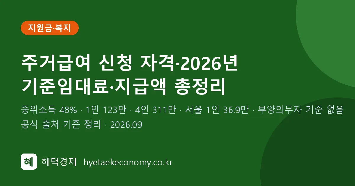 주거급여 신청 자격·2026년 기준임대료·지급액 정리
